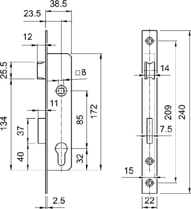 EUROELZETT G563A13000 ZÁRTEST PORTÁL 40mm VÁLTÓS CIL.25/85 RET.NYELV.RÉGI DOB.  AJTÓZÁR